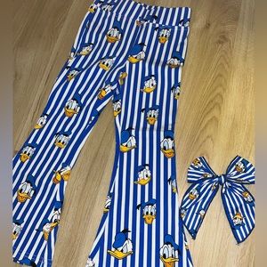 NWOT WILD RICH KIDS WRK DONALD DUCK STRIPE BELL BOTTOMS SIZE 2 WITH MATCHING BOW